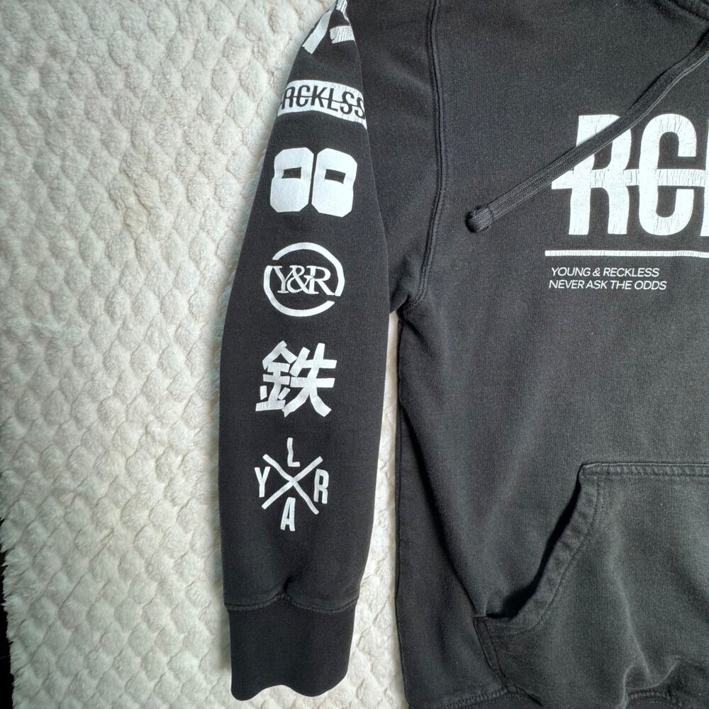 Young Reckless Y&R Hoodie Mens Medium Black Graphic Sleeve Logo Streetwear - Picture 4 of 8